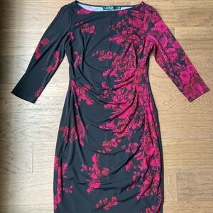 Lauren Ralph Lauren Black Dress with Fuchsia Floral Print-Size10